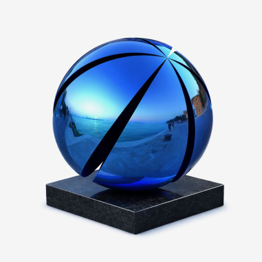 Blue Grooved Ball- Abstract Sculpture...