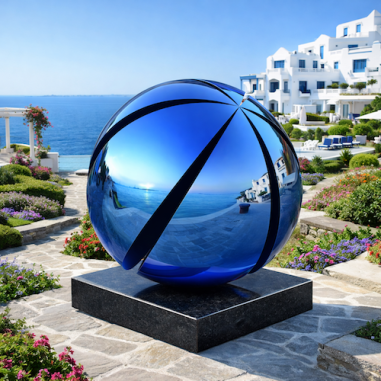 Blue Grooved Ball- Abstract Sculpture...