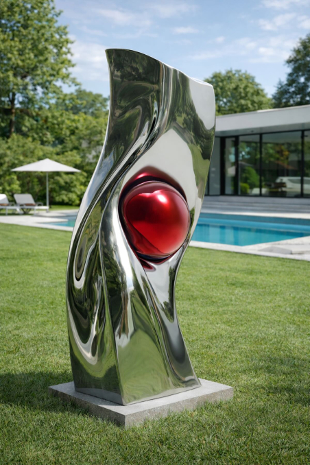 Clash- Stainless Steel Abstract Sculpture, Organic Minimalist Form