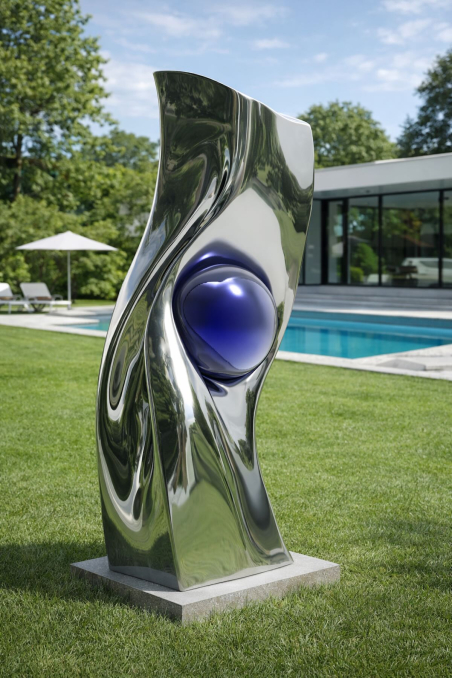 Clash- Stainless Steel Abstract Sculpture, Organic Minimalist Form